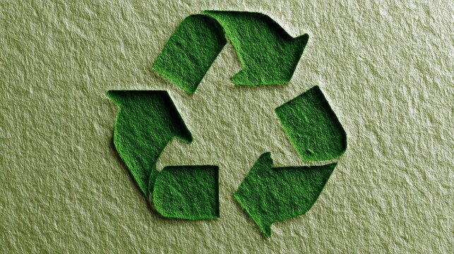 Vibrant green recycling symbol on textured paper eco friendly icon for environmental sustainability and waste reduction.