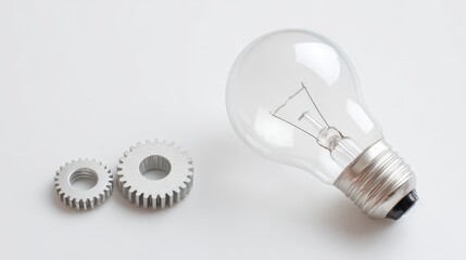 Illuminating innovation bright idea light bulb and interconnected gears symbolizing creative engineering solutions.