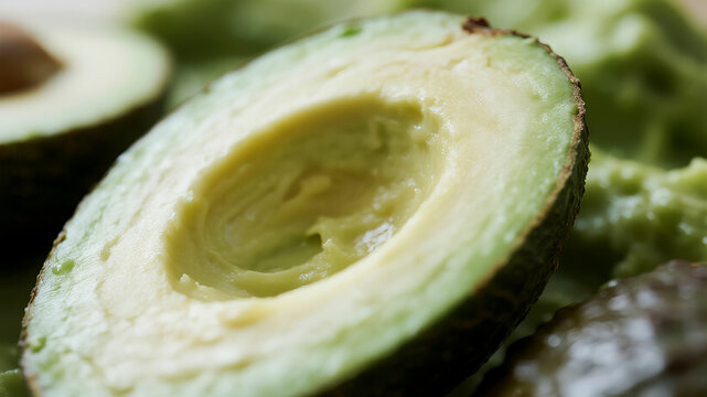 An abstract, blurred background using the fresh green and creamy textures of avocado