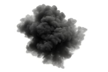 Fototapeta premium Dark smoke cloud rising, indicating a powerful explosion or fire, creating pollution with a transparent alpha channel background