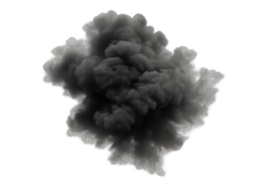 Dark smoke cloud rising, indicating a powerful explosion or fire, creating pollution with a transparent alpha channel background