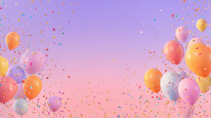 Fototapeta premium Colorful balloons and confetti create a festive atmosphere during a celebration with a soft pastel background