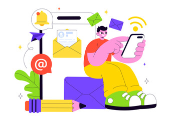 Email Service Vector Illustration Featuring File Correspondence Delivery, Electronic Mail Communication, and Business Marketing in a Flat Background