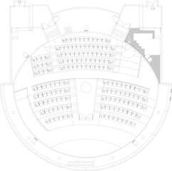 2D Drawing Interior Design Plan for Conference Room and Cinema Seating Layout with Entrance and Exit Design