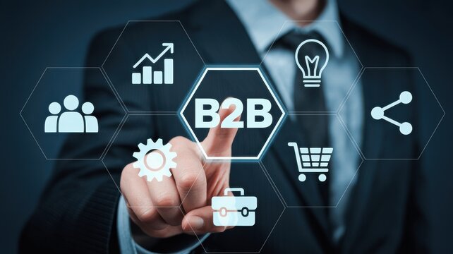 Businessman touching b2b icon on virtual screen for business to business