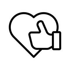 Thumbs Up Heart icon set featuring like, love, approval, support, positive feedback, and appreciation symbols in a clean modern line graphic style