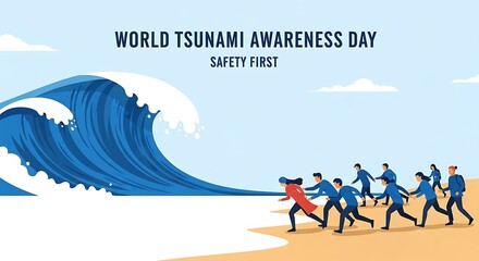 World Tsunami Awareness Day Illustration of Safety Measures and Evacuation