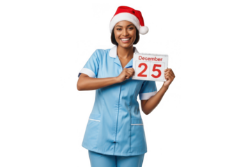 Smiling nurse in santa hat holding calendar