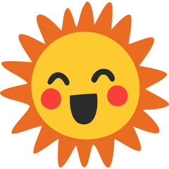 Smiling Sun Icon with Radiant Orange Rays and Cheerful Yellow Face for Summer and Sunshine Themes on Transparent Background