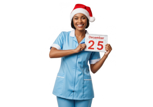 Smiling nurse in santa hat holding calendar