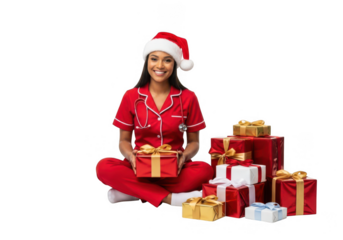 Smiling nurse in santa hat with christmas gifts