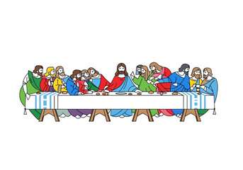 Colorful Depiction of The Last Supper with Jesus and Apostles.