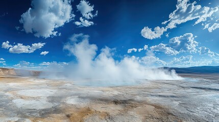 Geyser eruption in yellowstone national park nature photography breathtaking landscape panoramic view