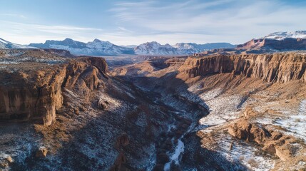 Breathtaking winter landscape mountain valley aerial photography scenic nature wide-angle view serenity and beauty