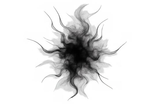 Black swirling smoke forming a mysterious vortex or dark wormhole, abstract energy portal or ethereal ink fluid isolated