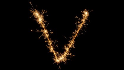 fire work show text V on black background	