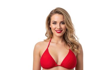 Obraz premium Portrait of a beautiful woman in a red bikini