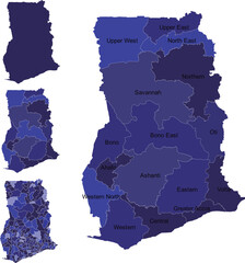 GHANA MAP with its administrative divisions and regions