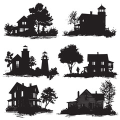 Obraz premium Collection of house silhouettes isolated on white background