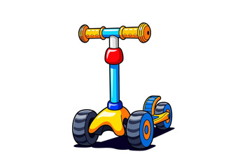 Fototapeta premium Colorful Three-Wheeled Scooter with Yellow Blue and Red Accents.