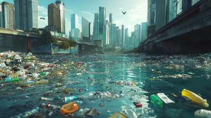 Environmental pollution crisis urban river photographic capture cityscape ground level awareness raising