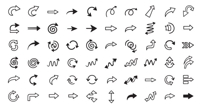 Doddle arrow set, collection of hand drawn arrows, vector set.