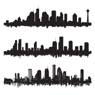 Houston skyline silhouette set isolated on white background