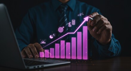 Digital visualization of business data showing growth, investment, and strategic planning for future success