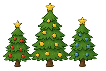 Fototapeta premium Christmas trees with star and ornaments, celebrating holiday season, decorating for winter festive periods