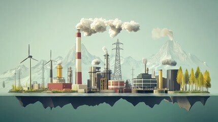 Industrial pollution and renewable energy a contrast of modern industries in a green landscape