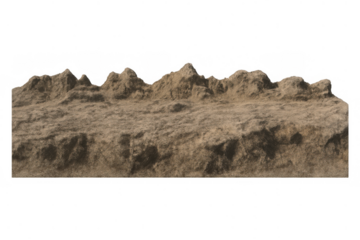 Cross section of brown soil and dirt showing earth layers, rough ground texture, isolated on transparent background