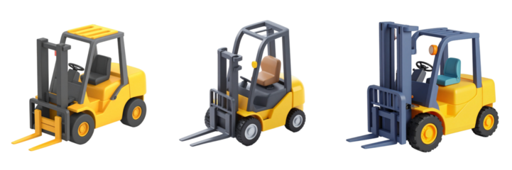 Pixelated Forklifts In Yellow And Blue With Transparent Background