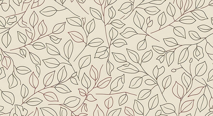 Obraz premium Delicate line art illustration of intertwining leaves and branches creating a repeating pattern.