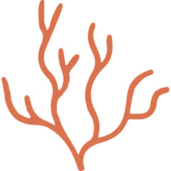Stylized Illustration of a Single Branching Coral in a Warm Orange Hue on a Transparent Background