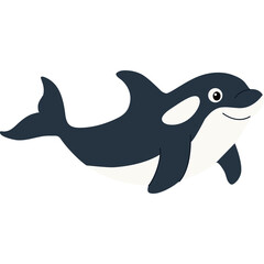 Stylized Killer Whale Orca Illustration Dark Blue and White Body with Fins and Tail Floating in Water Isolated on Transparent Background
