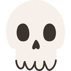 Stylized Light Beige Skull Illustration with Dark Eye Sockets and Jagged Lower Jawline on a Transparent Background