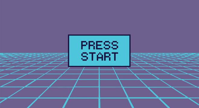 Pixel art press start button retro game design asset for designers