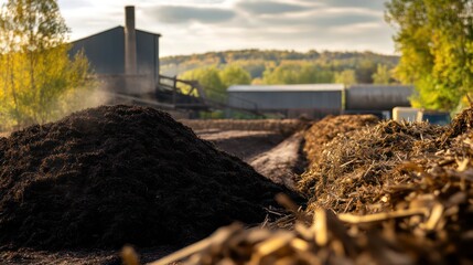 Composting process in agriculture farm location outdoor photography natural environment ground level perspective sustainability concept