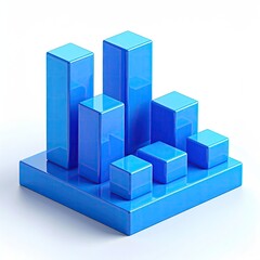 Obraz premium Blue bar graph, glossy, ascending heights, isometric view