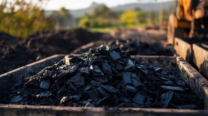 Coal mining process rural landscape industrial image natural environment close-up view energy production concepts