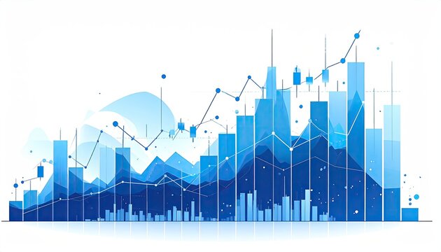 Blue data lines, columns, indicators, abstract, modern