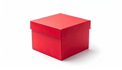 Fototapeta premium Red square box with lid, centered on a white backdrop
