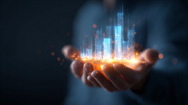 Business growth concept with glowing bar chart in hand