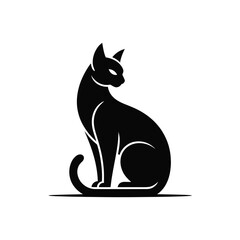 Elegant black cat sitting profile view feline