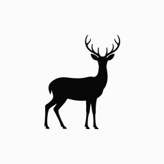 Fototapeta premium Elegant black deer silhouette with branching antlers white