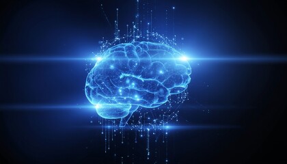 brain glowing with blue data  
