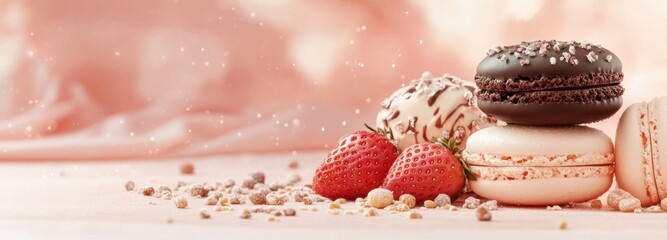 Delicious dessert display with macarons, strawberries, and delightful treats at a spring event