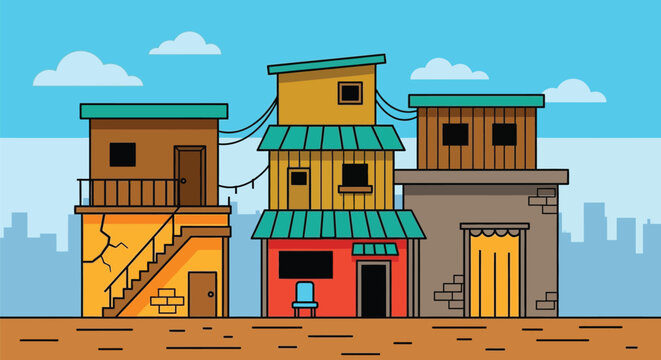 Cartoon slum cityscape illustration vector art design graphic