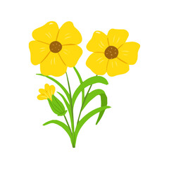 Group of Yellow Wildflowers Simple Hand Drawn Illustration