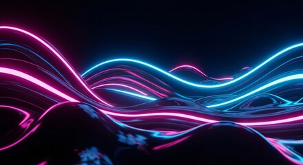 Abstract Neon Waves Flowing with Blue and Pink Light